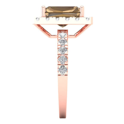 3.84 cttw Zirconia Simulated Champagne Diamond Solitaire with Zirconia Simulated Diamond Accents Engagement Ring - Solid Rose Gold (VVS1, Emerald Cut,9x7mm)
