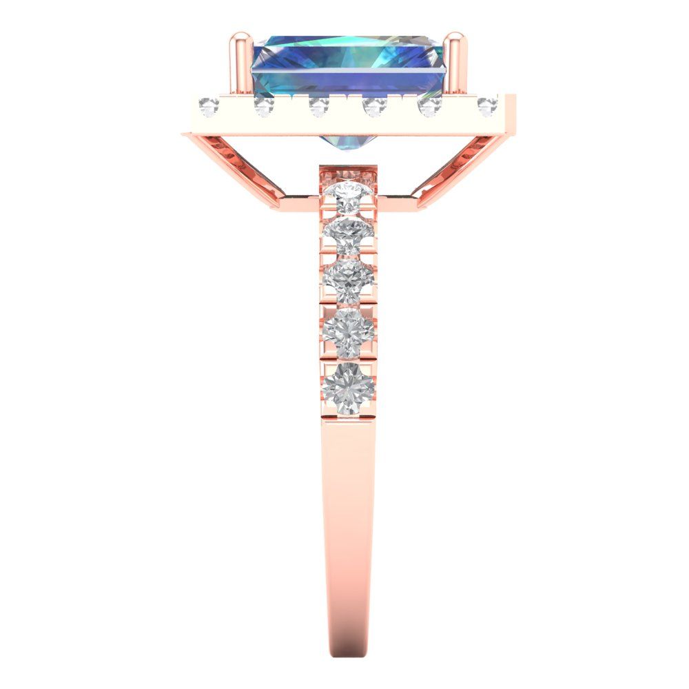 3.84 cttw Blue Moissanite Solitaire with Zirconia Simulated Diamond Accents Engagement Ring - Solid Gold (Emerald Cut,9x7mm)