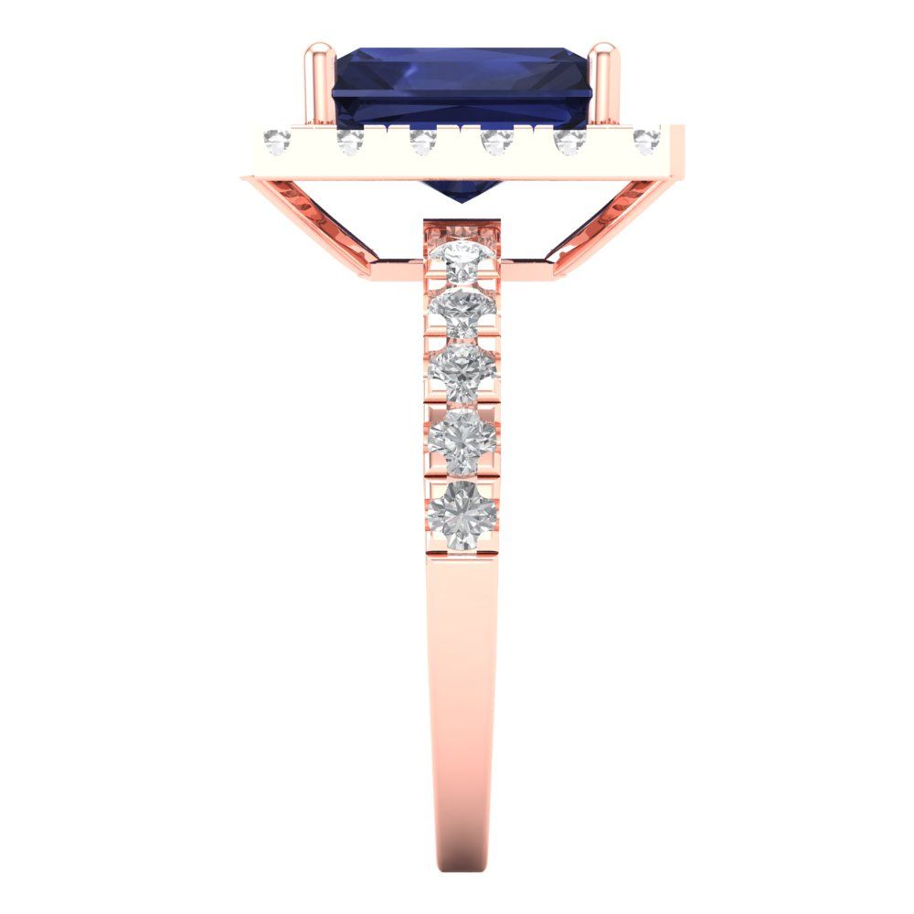 3.84 cttw Simulated Blue Sapphire Solitaire with Zirconia Simulated Diamond Accents Engagement Ring - Solid Gold (Emerald Cut,9x7mm)