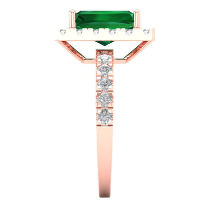 3.84 cttw Simulated Emerald Solitaire with Zirconia Simulated Diamond Accents Engagement Ring - Solid Rose Gold (VVS1, Emerald Cut,9x7mm)