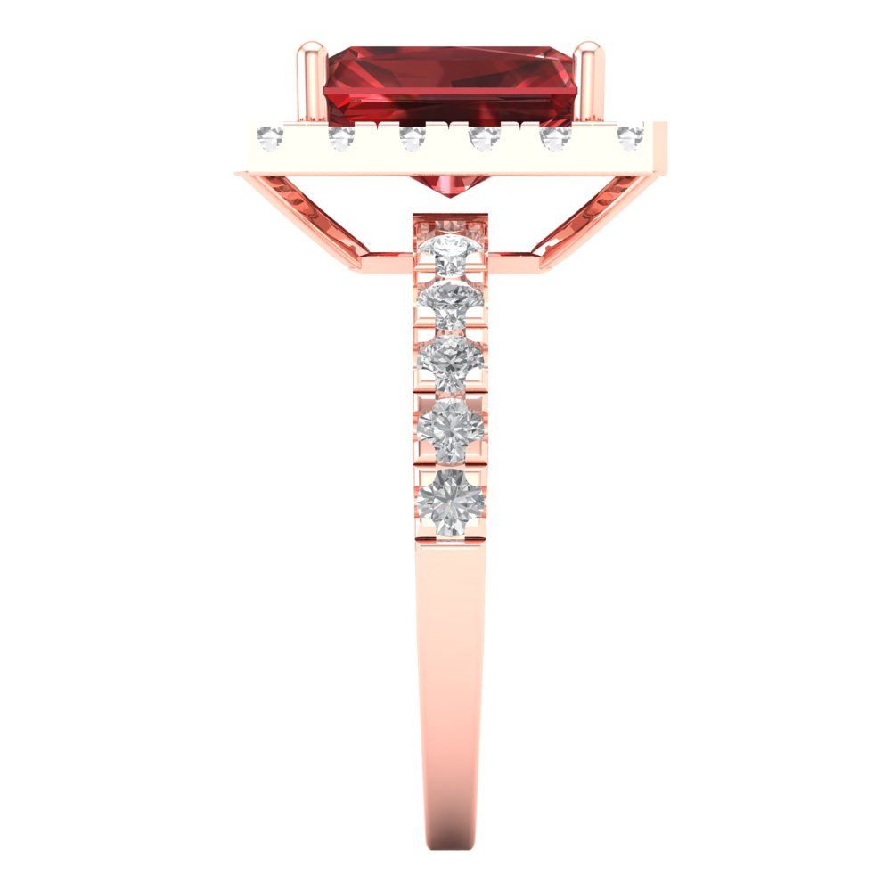 3.84 cttw Natural Garnet Solitaire with Zirconia Simulated Diamond Accents Engagement Ring - Solid Rose Gold (VVS1, Emerald Cut,9x7mm)
