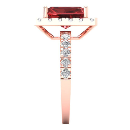 3.84 cttw Natural Garnet Solitaire with Zirconia Simulated Diamond Accents Engagement Ring - Solid Rose Gold (VVS1, Emerald Cut,9x7mm)