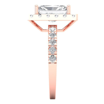 3.84 cttw Moissanite Solitaire with Zirconia Simulated Diamond Accents Engagement Ring - Solid Rose Gold (VVS1, Emerald Cut,9x7mm)