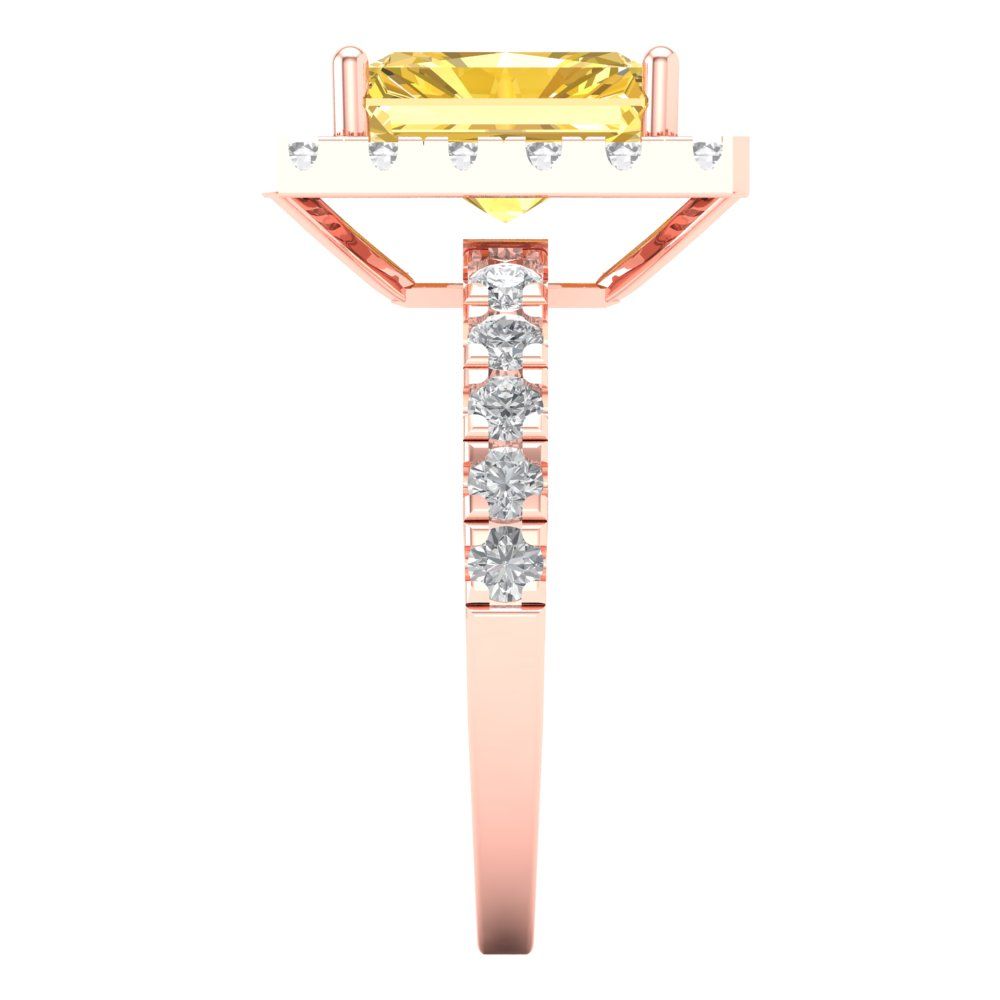 3.84 cttw Natural Citrine Solitaire with Zirconia Simulated Diamond Accents Engagement Ring - Solid Rose Gold (VVS1, Emerald Cut,9x7mm)