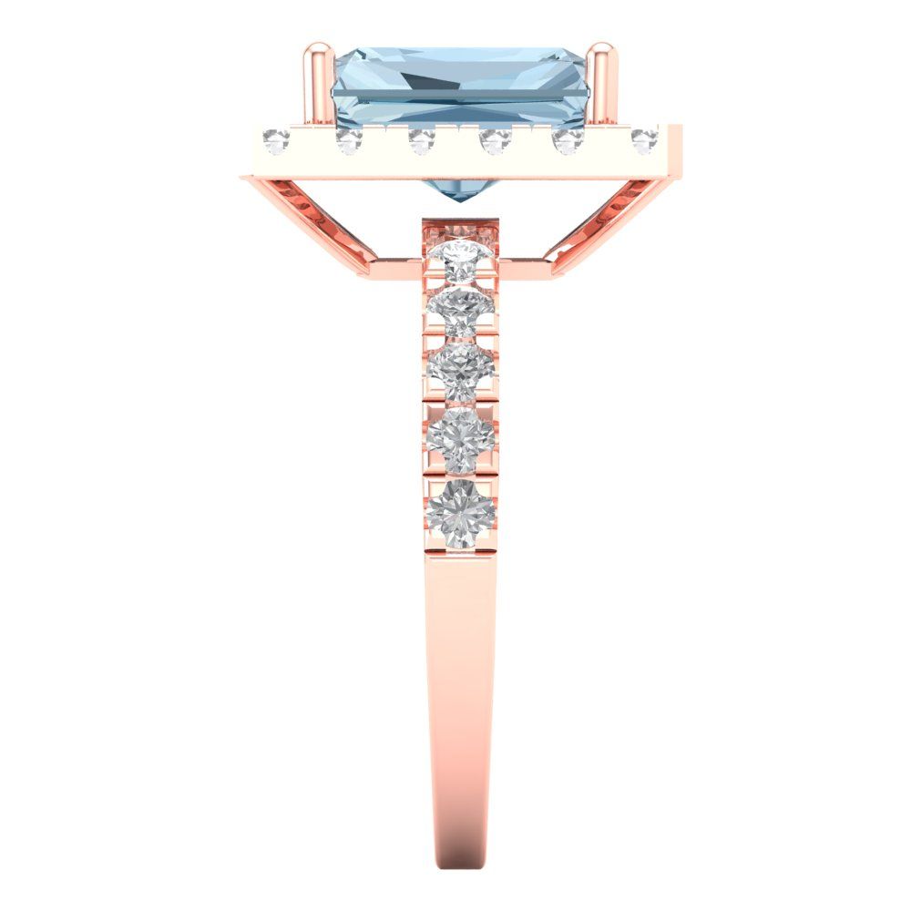 3.84 cttw Natural Aquamarine Solitaire with Zirconia Simulated Diamond Accents Engagement Ring - Solid Rose Gold (VVS1, Emerald Cut,9x7mm)