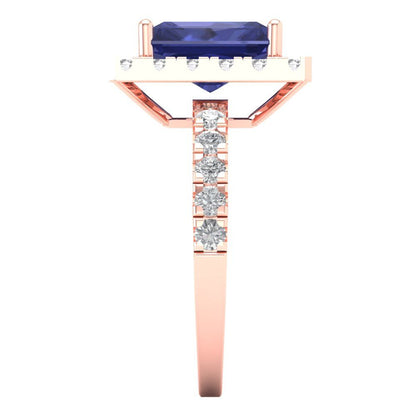 3.84 cttw Simulated Tanzanite Solitaire with Zirconia Simulated Diamond Accents Engagement Ring - Solid Rose Gold (VVS1, Emerald Cut,9x7mm)
