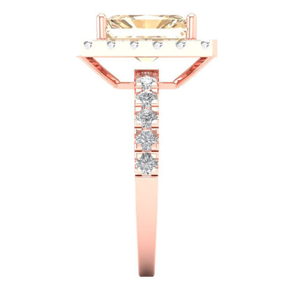 3.84 cttw Natural Morganite Solitaire with Zirconia Simulated Diamond Accents Engagement Ring - Solid Rose Gold (VVS1, Emerald Cut,9x7mm)