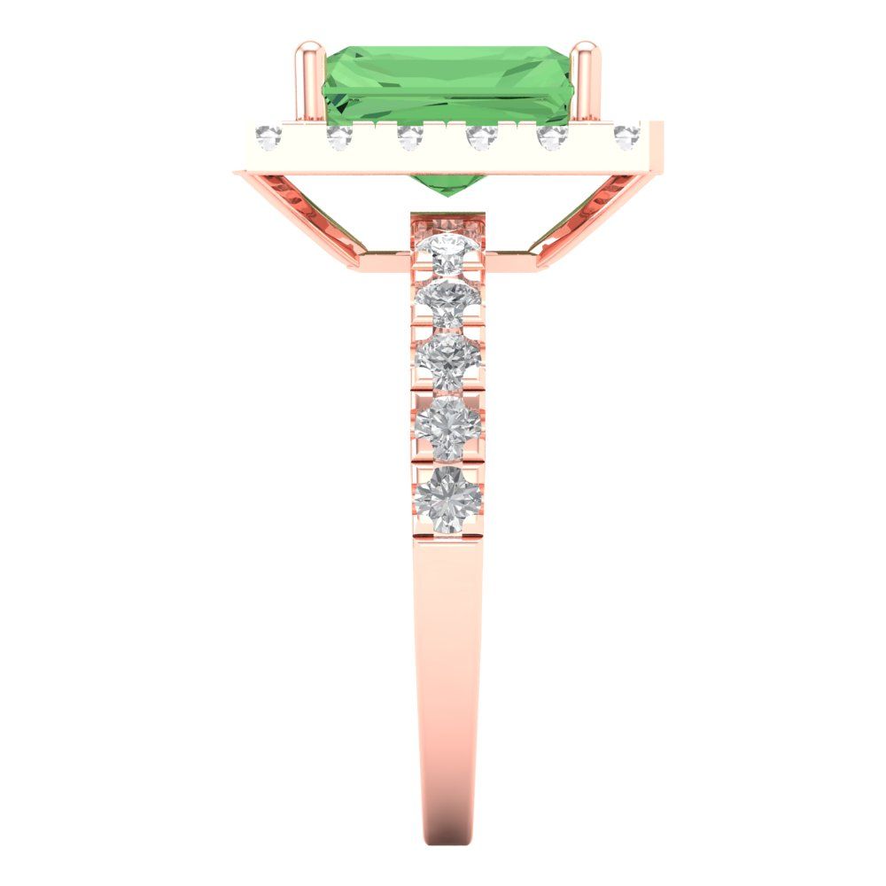 3.84 cttw Zirconia Simulated Green Diamond Solitaire with Zirconia Simulated Diamond Accents Engagement Ring - Solid Rose Gold (VVS1, Emerald Cut,9x7mm)