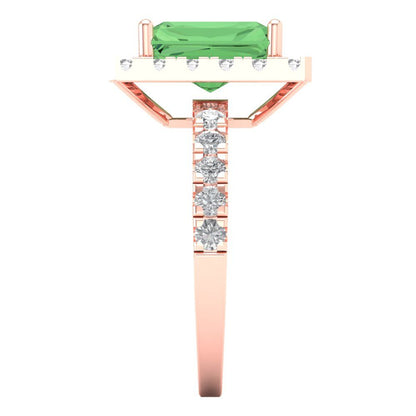 3.84 cttw Zirconia Simulated Green Diamond Solitaire with Zirconia Simulated Diamond Accents Engagement Ring - Solid Rose Gold (VVS1, Emerald Cut,9x7mm)