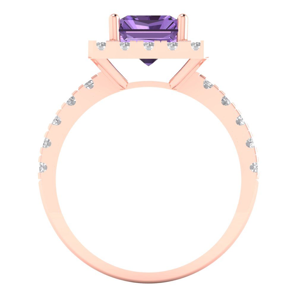 3.84 cttw Simulated Alexandrite Solitaire with Zirconia Simulated Diamond Accents Engagement Ring - Solid Rose Gold (VVS1, Emerald Cut,9x7mm)