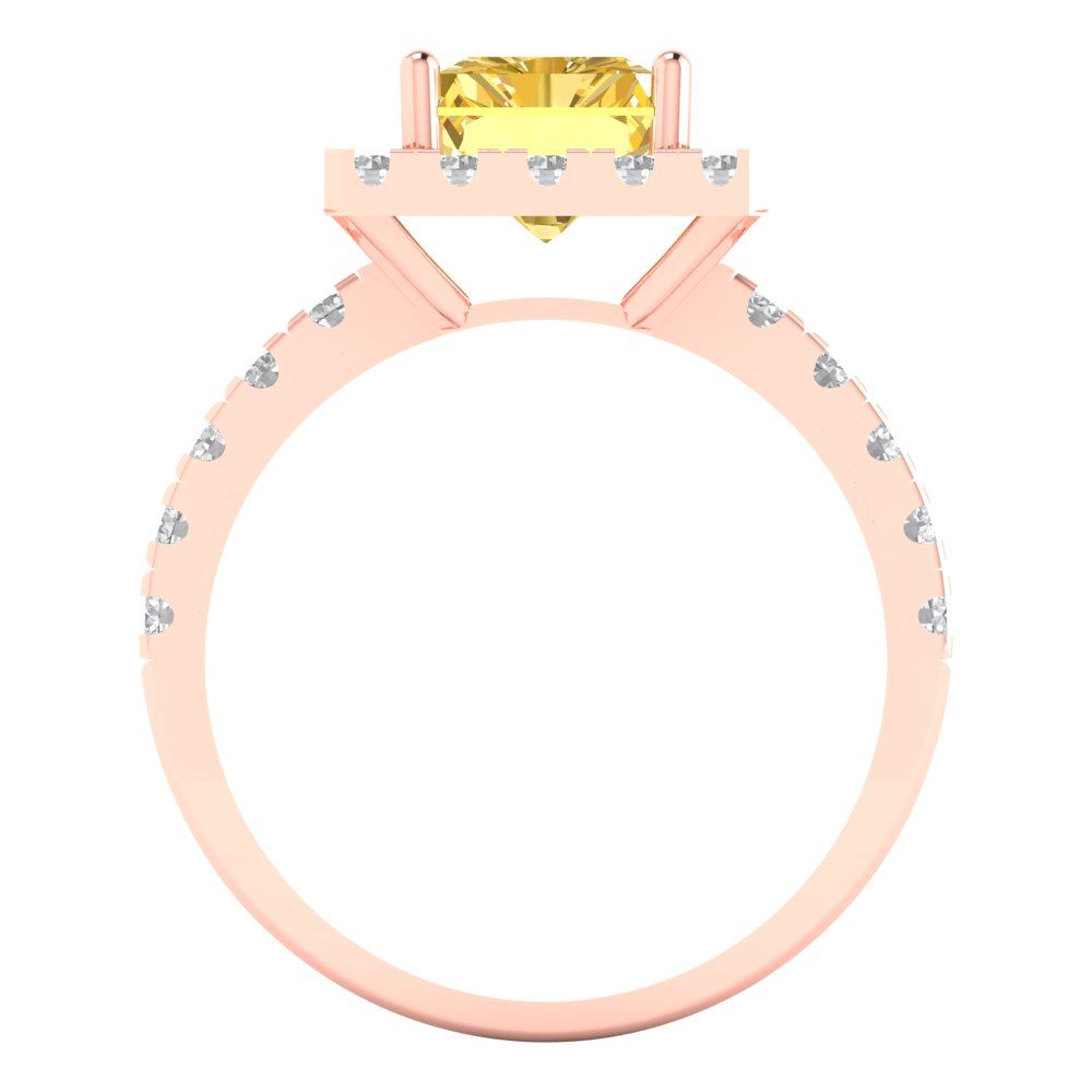 3.84 cttw Natural Citrine Solitaire with Zirconia Simulated Diamond Accents Engagement Ring - Solid Rose Gold (VVS1, Emerald Cut,9x7mm)