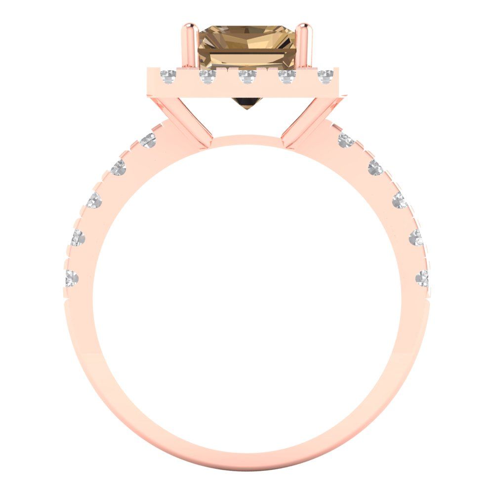 3.84 cttw Zirconia Simulated Champagne Diamond Solitaire with Zirconia Simulated Diamond Accents Engagement Ring - Solid Rose Gold (VVS1, Emerald Cut,9x7mm)