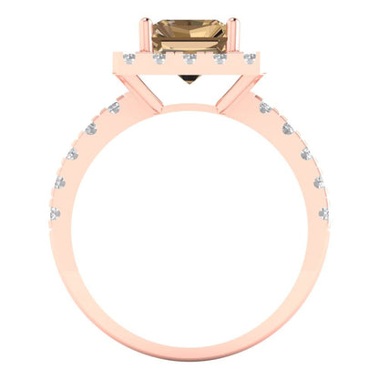 3.84 cttw Zirconia Simulated Champagne Diamond Solitaire with Zirconia Simulated Diamond Accents Engagement Ring - Solid Rose Gold (VVS1, Emerald Cut,9x7mm)
