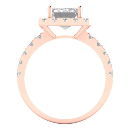 3.84 cttw Zirconia Simulated Diamond Solitaire with Zirconia Simulated Diamond Accents Engagement Ring - Solid Rose Gold (VVS1, Emerald Cut,9x7mm)