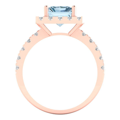 3.84 cttw Natural Sky Blue Topaz Solitaire with Zirconia Simulated Diamond Accents Engagement Ring - Solid Rose Gold (VVS1, Emerald Cut,9x7mm)