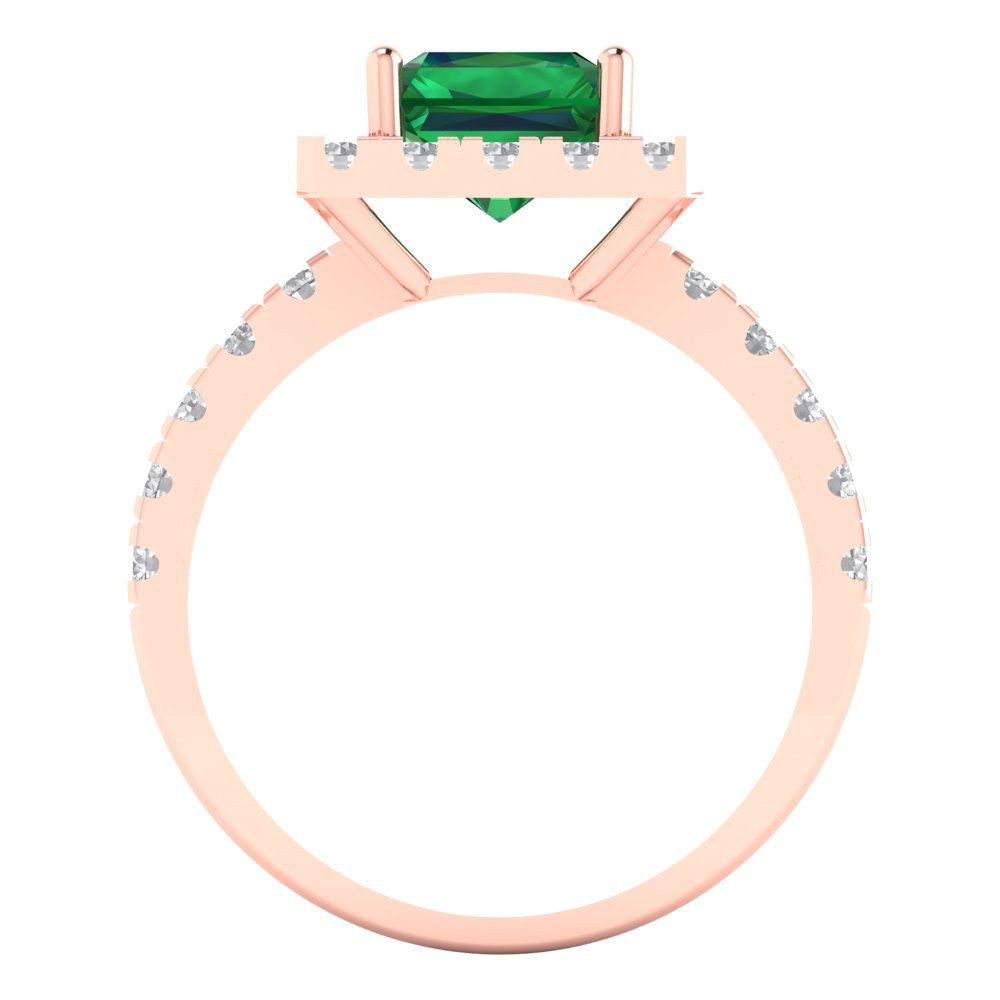 3.84 cttw Simulated Emerald Solitaire with Zirconia Simulated Diamond Accents Engagement Ring - Solid Rose Gold (VVS1, Emerald Cut,9x7mm)