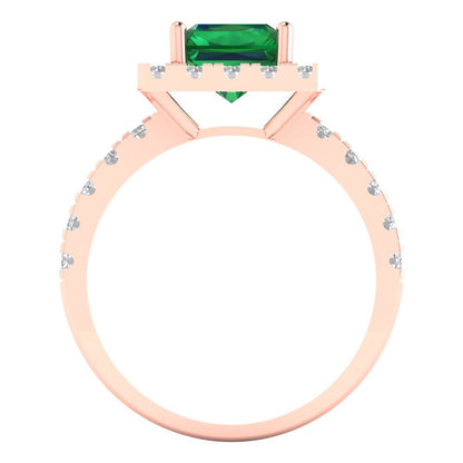 3.84 cttw Simulated Emerald Solitaire with Zirconia Simulated Diamond Accents Engagement Ring - Solid Rose Gold (VVS1, Emerald Cut,9x7mm)
