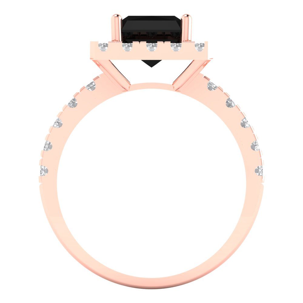 3.84 cttw Natural Onyx Solitaire with Zirconia Simulated Diamond Accents Engagement Ring - Solid Gold (Emerald Cut,9x7mm)