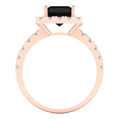 3.84 cttw Natural Onyx Solitaire with Zirconia Simulated Diamond Accents Engagement Ring - Solid Gold (Emerald Cut,9x7mm)