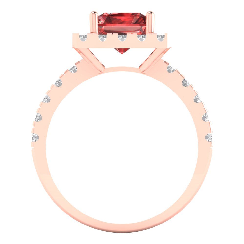 3.84 cttw Natural Garnet Solitaire with Zirconia Simulated Diamond Accents Engagement Ring - Solid Rose Gold (VVS1, Emerald Cut,9x7mm)