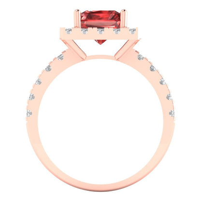 3.84 cttw Natural Garnet Solitaire with Zirconia Simulated Diamond Accents Engagement Ring - Solid Rose Gold (VVS1, Emerald Cut,9x7mm)