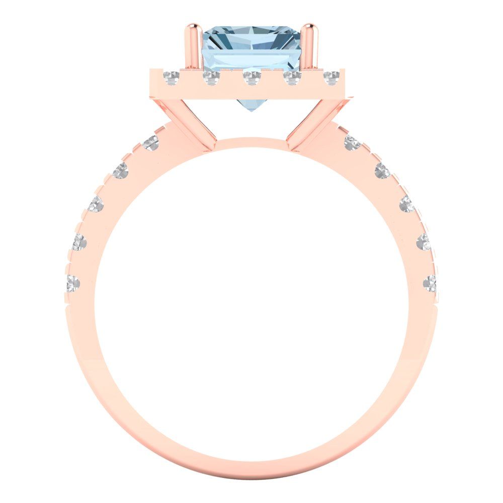3.84 cttw Natural Aquamarine Solitaire with Zirconia Simulated Diamond Accents Engagement Ring - Solid Rose Gold (VVS1, Emerald Cut,9x7mm)