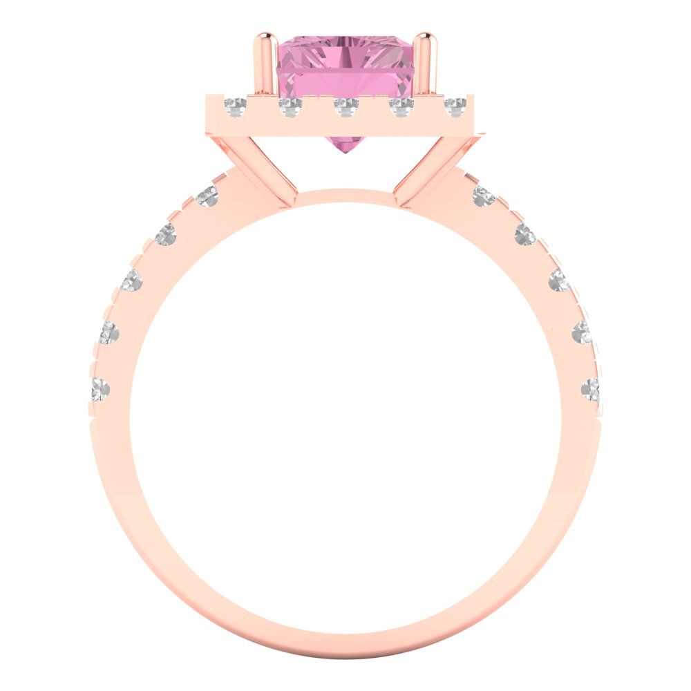 3.84 cttw Zirconia Simulated Pink Diamond Solitaire with Zirconia Simulated Diamond Accents Engagement Ring - Solid Rose Gold (VVS1, Emerald Cut,9x7mm)