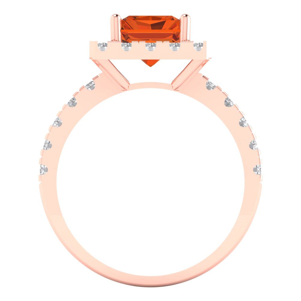 3.84 cttw Zirconia Simulated Red Diamond Solitaire with Zirconia Simulated Diamond Accents Engagement Ring - Solid Rose Gold (VVS1, Emerald Cut,9x7mm)