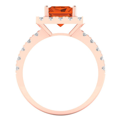 3.84 cttw Zirconia Simulated Red Diamond Solitaire with Zirconia Simulated Diamond Accents Engagement Ring - Solid Rose Gold (VVS1, Emerald Cut,9x7mm)