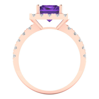 3.84 cttw Natural Amethyst Solitaire with Zirconia Simulated Diamond Accents Engagement Ring - Solid Gold (Emerald Cut,9x7mm)