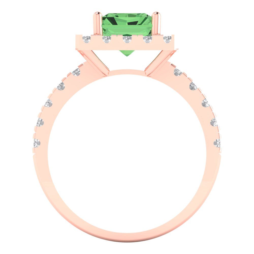 3.84 cttw Zirconia Simulated Green Diamond Solitaire with Zirconia Simulated Diamond Accents Engagement Ring - Solid Rose Gold (VVS1, Emerald Cut,9x7mm)