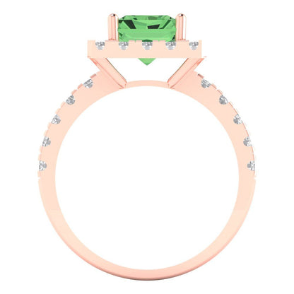 3.84 cttw Zirconia Simulated Green Diamond Solitaire with Zirconia Simulated Diamond Accents Engagement Ring - Solid Rose Gold (VVS1, Emerald Cut,9x7mm)