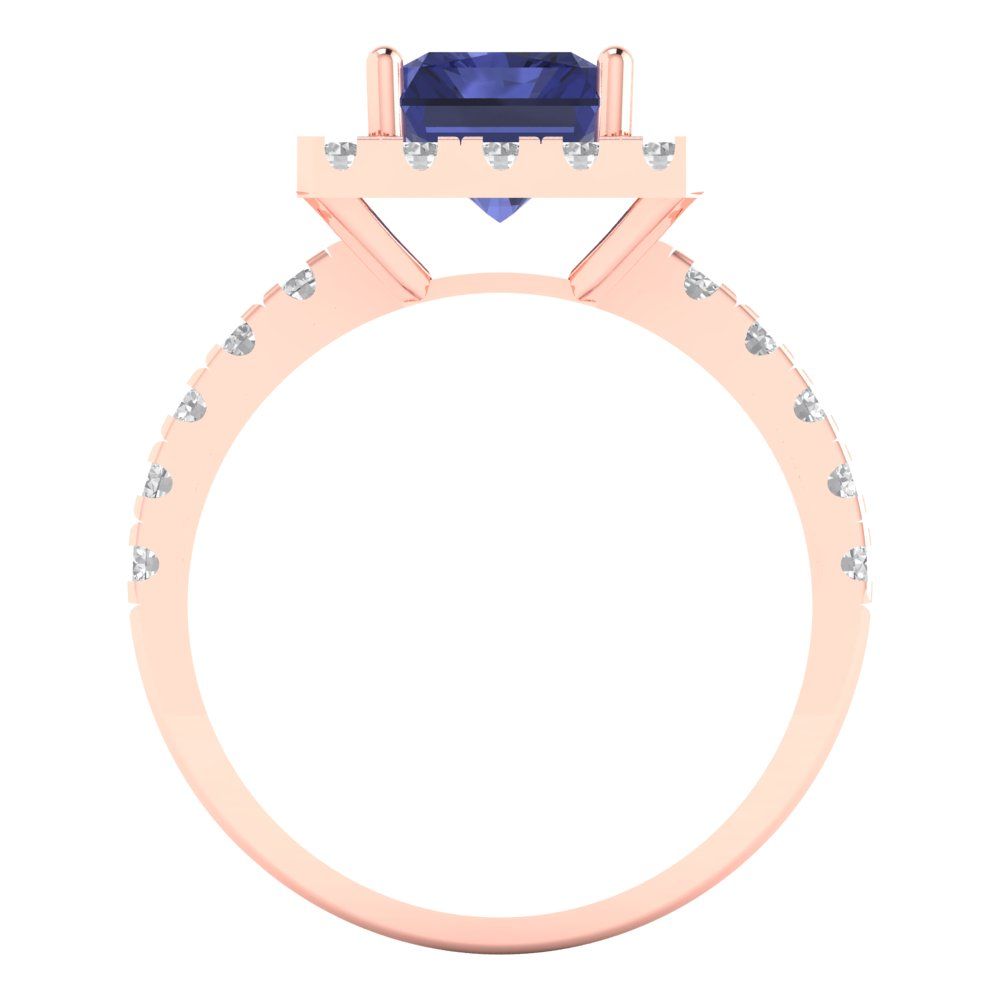 3.84 cttw Simulated Tanzanite Solitaire with Zirconia Simulated Diamond Accents Engagement Ring - Solid Rose Gold (VVS1, Emerald Cut,9x7mm)