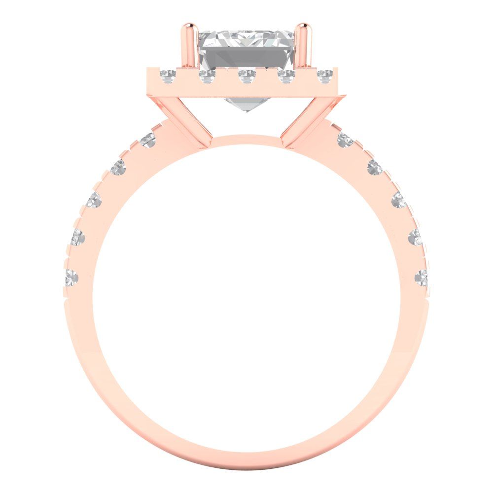 3.84 cttw Moissanite Solitaire with Zirconia Simulated Diamond Accents Engagement Ring - Solid Rose Gold (VVS1, Emerald Cut,9x7mm)