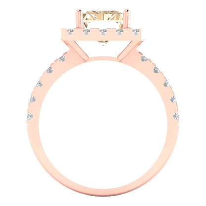 3.84 cttw Natural Morganite Solitaire with Zirconia Simulated Diamond Accents Engagement Ring - Solid Rose Gold (VVS1, Emerald Cut,9x7mm)