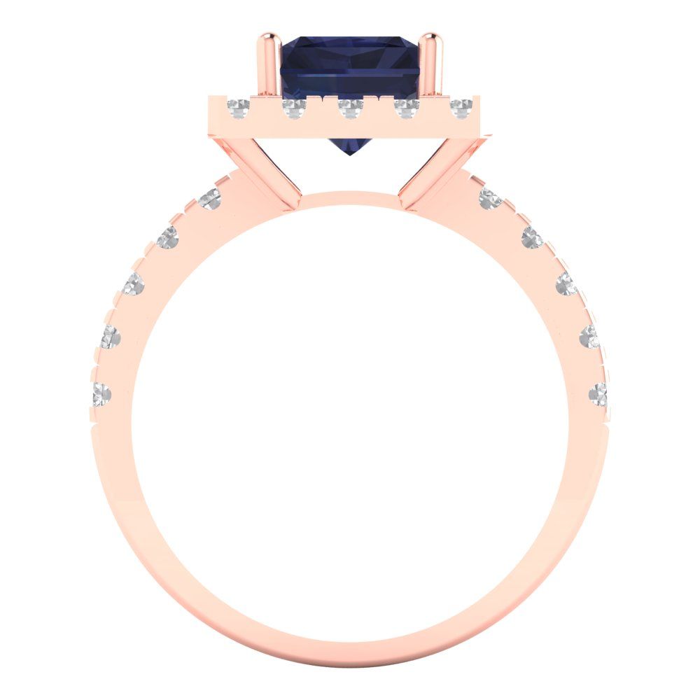 3.84 cttw Simulated Blue Sapphire Solitaire with Zirconia Simulated Diamond Accents Engagement Ring - Solid Gold (Emerald Cut,9x7mm)