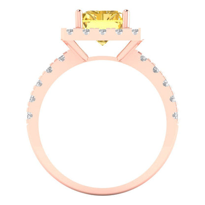 3.84 cttw Zirconia Simulated Yellow Diamond Solitaire with Zirconia Simulated Diamond Accents Engagement Ring - Solid Gold (VVS1, Emerald Cut,9x7mm)