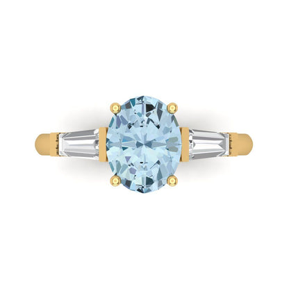 2.5 cttw Zirconia Simulated Blue Diamond Three-Stone Engagement Ring - Solid Yellow Gold (VVS1, Oval Cut,9x7mm)