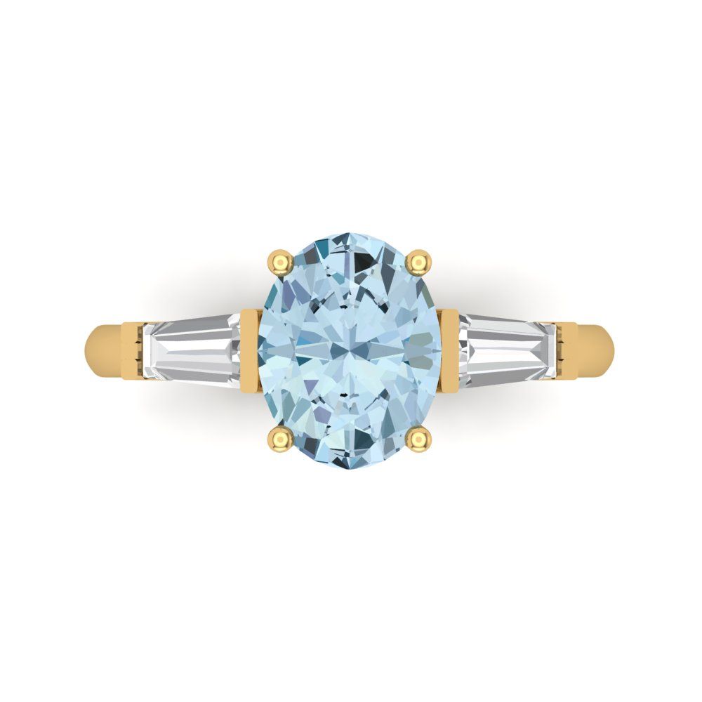 2.5 cttw Natural Aquamarine Three-Stone Engagement Ring - Solid Gold (Oval Cut,9x7mm)