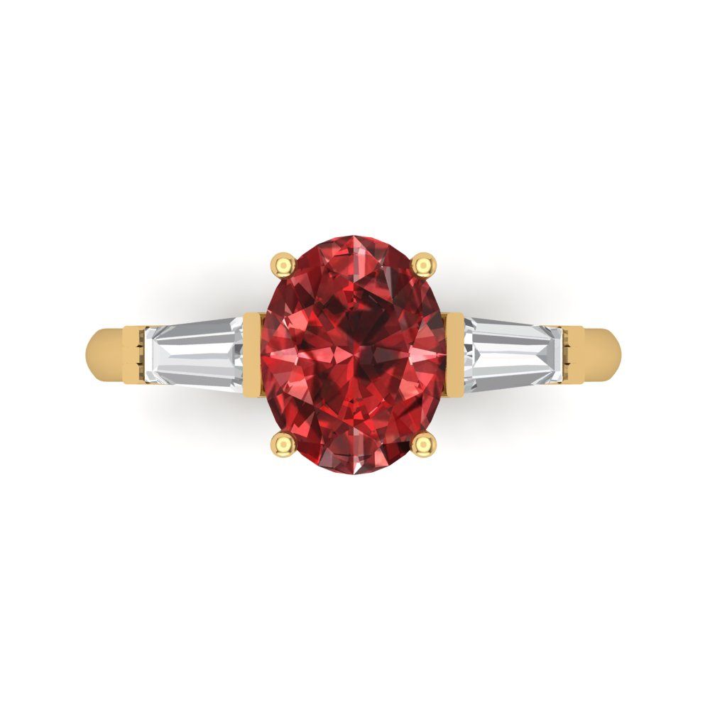 2.5 cttw Natural Garnet Three-Stone Engagement Ring - Solid Gold (Oval Cut,9x7mm)