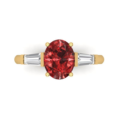 2.5 cttw Natural Garnet Three-Stone Engagement Ring - Solid Gold (Oval Cut,9x7mm)