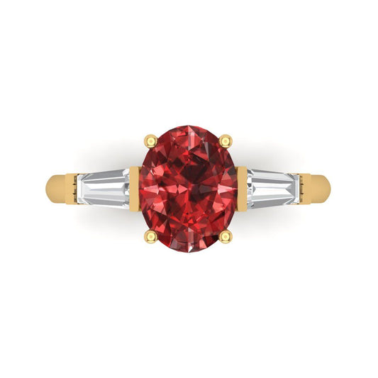 2.5 cttw Natural Garnet Three-Stone Engagement Ring - Solid Yellow Gold (VVS1, Oval Cut,9x7mm)