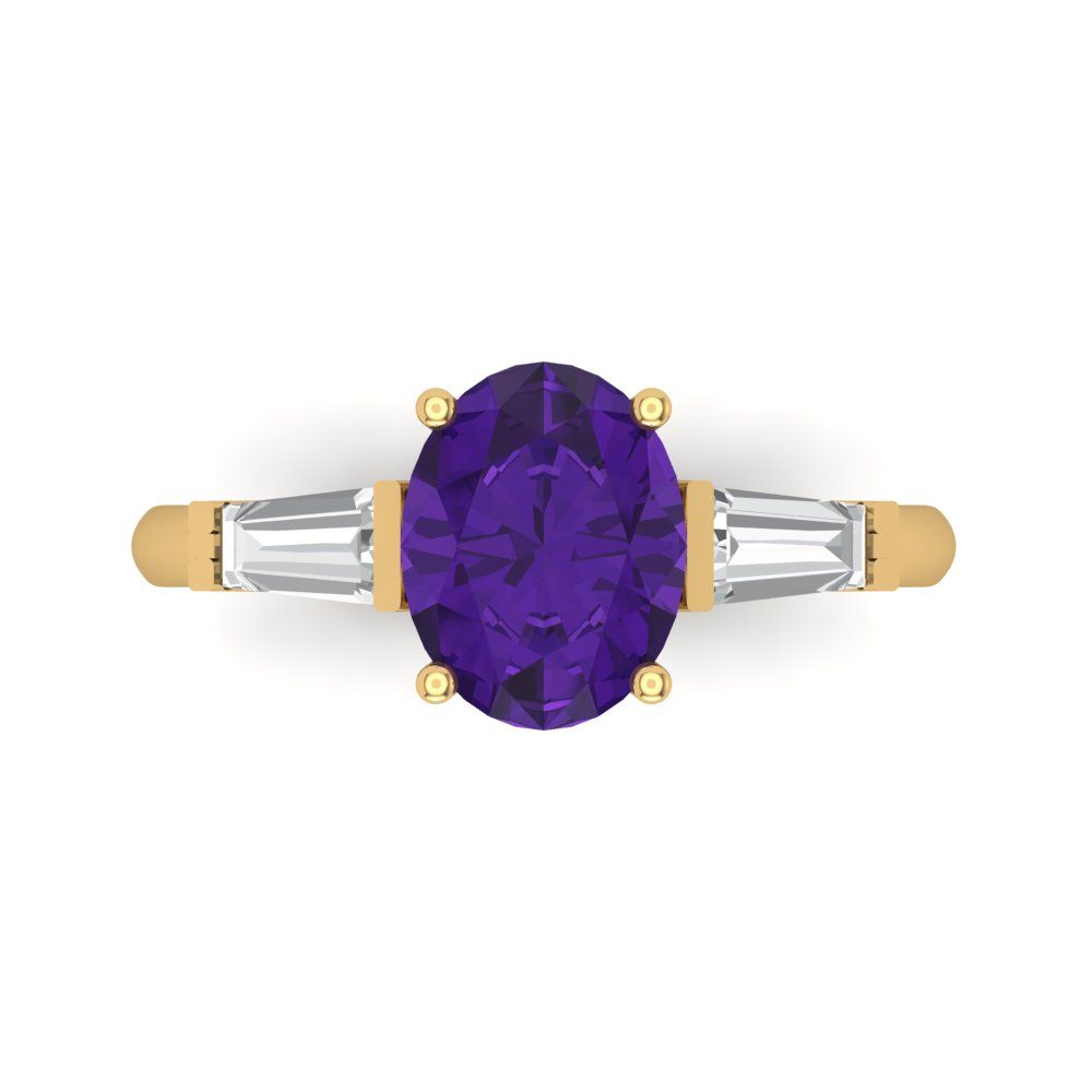 2.5 cttw Natural Amethyst Three-Stone Engagement Ring - Solid Gold (Oval Cut,9x7mm)