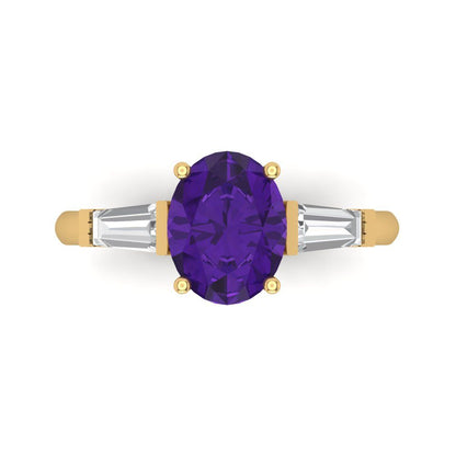 2.5 cttw Natural Amethyst Three-Stone Engagement Ring - Solid Gold (Oval Cut,9x7mm)
