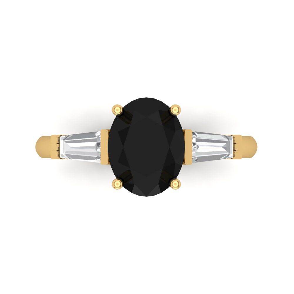 2.5 cttw Natural Onyx Three-Stone Engagement Ring - Solid Gold (Oval Cut,9x7mm)