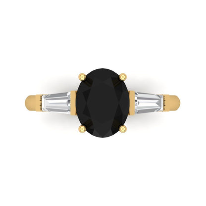 2.5 cttw Natural Onyx Three-Stone Engagement Ring - Solid Gold (Oval Cut,9x7mm)