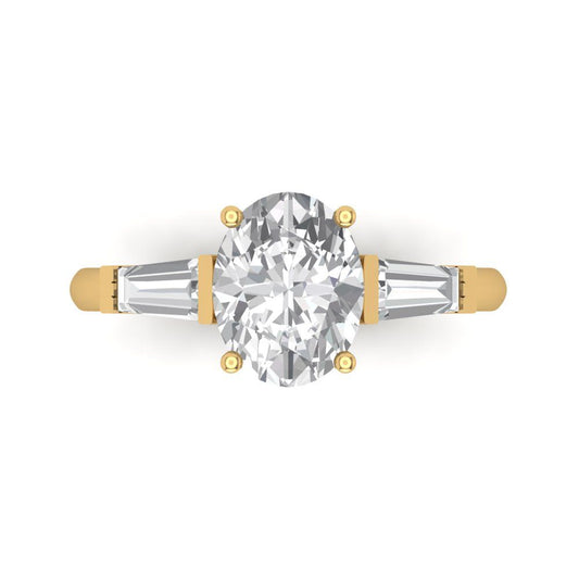 2.5 cttw Zirconia Simulated Diamond Three-Stone Engagement Ring - Solid Yellow Gold (VVS1, Oval Cut,9x7mm)