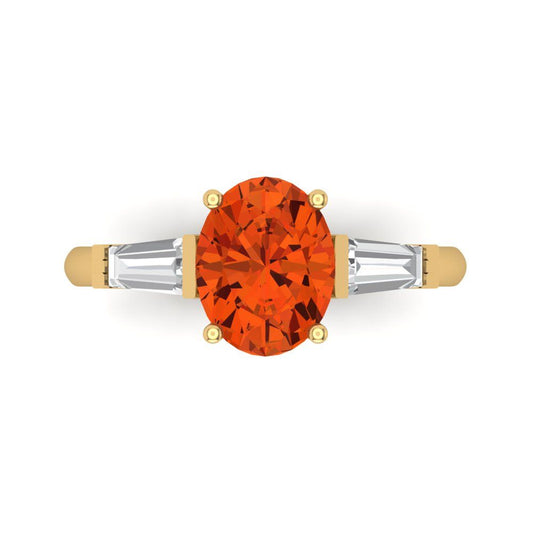 2.5 cttw Zirconia Simulated Red Diamond Three-Stone Engagement Ring - Solid Yellow Gold (VVS1, Oval Cut,9x7mm)