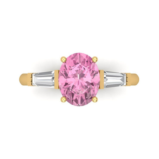 2.5 cttw Zirconia Simulated Pink Diamond Three-Stone Engagement Ring - Solid Yellow Gold (VVS1, Oval Cut,9x7mm)