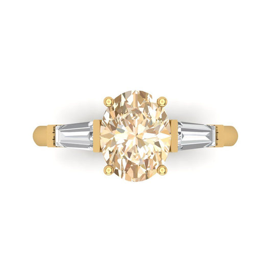 2.5 cttw Natural Morganite Three-Stone Engagement Ring - Solid Yellow Gold (VVS1, Oval Cut,9x7mm)